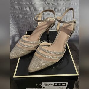 I Miller Women's Gold Kitten Heels With Clear Rhinestones Size 6 5
